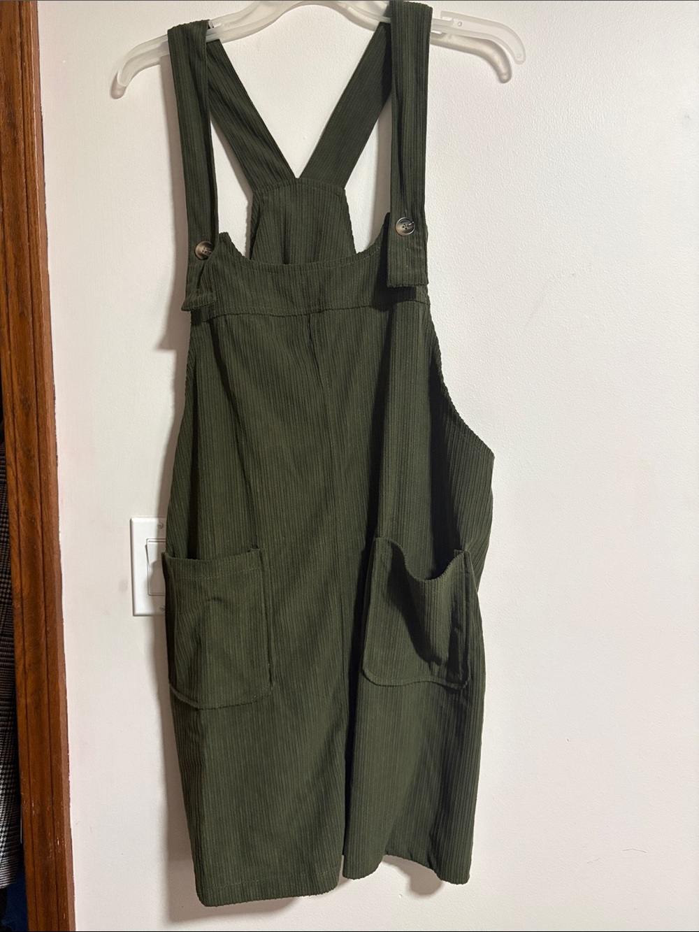 Olive Green Corduroy Pinafore Jumpsuit Dress - Women